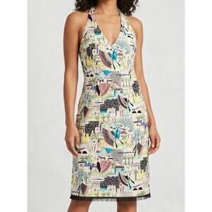 Muse Pinup Halter Dress Sz 6 Novelty Print MCM Village Retro Rockabilly V-Neck